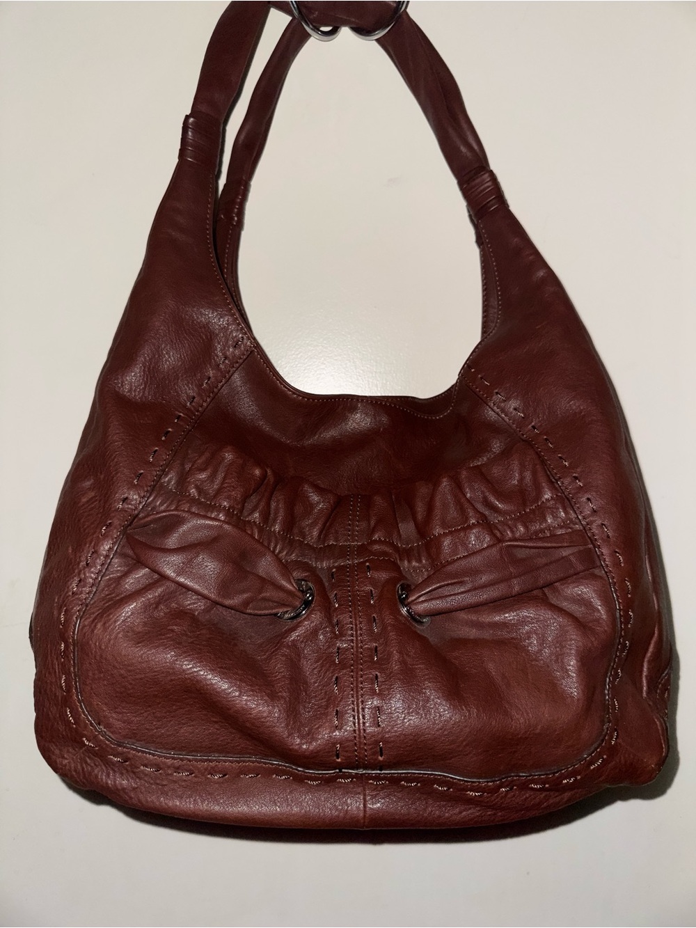 b. makowsky Burgundy Leather Hobo Bag